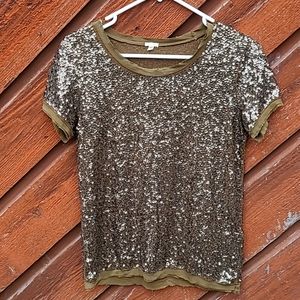Beautiful  J.Crew Sequin  Olive Moss Green Short Sleeved Top